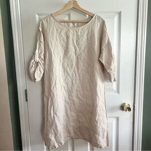 Made in Italy Beige 100% Linen Dress Size Large Rosemarine Lagenlook Minimalist